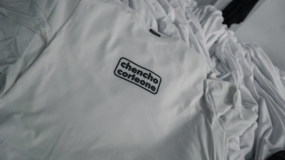 Off-white oversized Chencho Corleone T-shirt with custom chest print